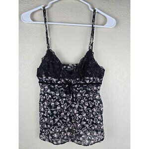 True Vintage y2k Guess Jeans Black Lace Floral Cami Top Velvet Bow Detail S